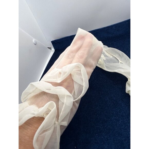 Vintage Sheer White ivory Hansen Gloves With Ruffles Size 6.5 Womens Elegant coq - Picture 3 of 5